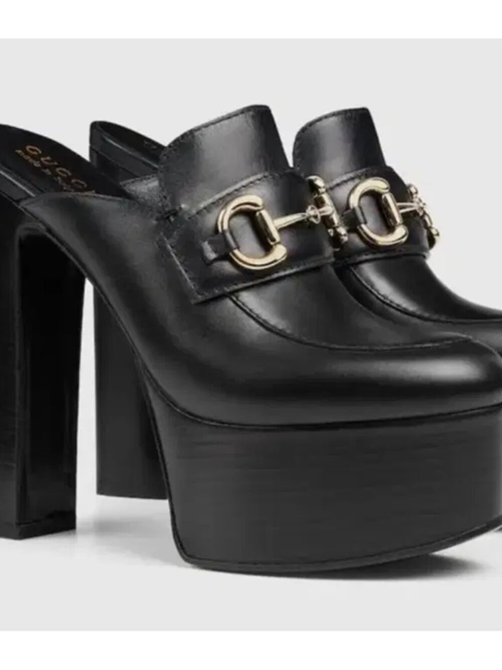 NWB Gucci Horsebit Platform Black Leather Mules Heels Pumps Clogs 38.5 835315